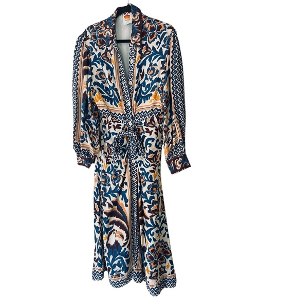 FARM RIO Vibrant Patterned Midi Shirt Dress, Sz Lrg​ - Picture 2 of 8